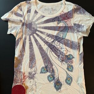 Lucky Brand Women's Graphic Tee - Cream and Blue, M